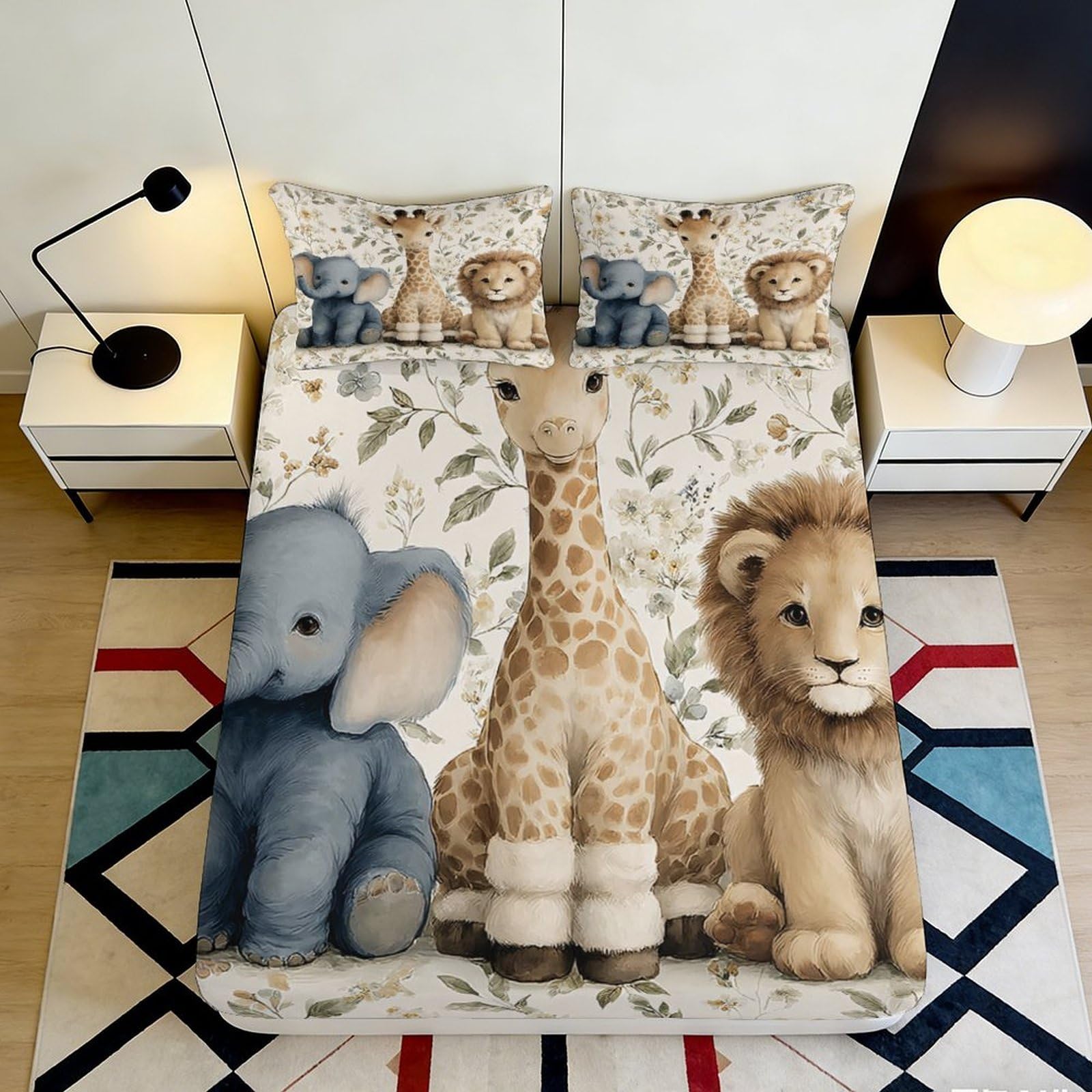 Pnayamiorkfel Style-4 3D Printed Cartoon Animal Fitted Sheet Microfiber Soft Decorative Jungle Safari Lion Elephant Mattress Cover For Bedroom Guest Room 90X200x25cm