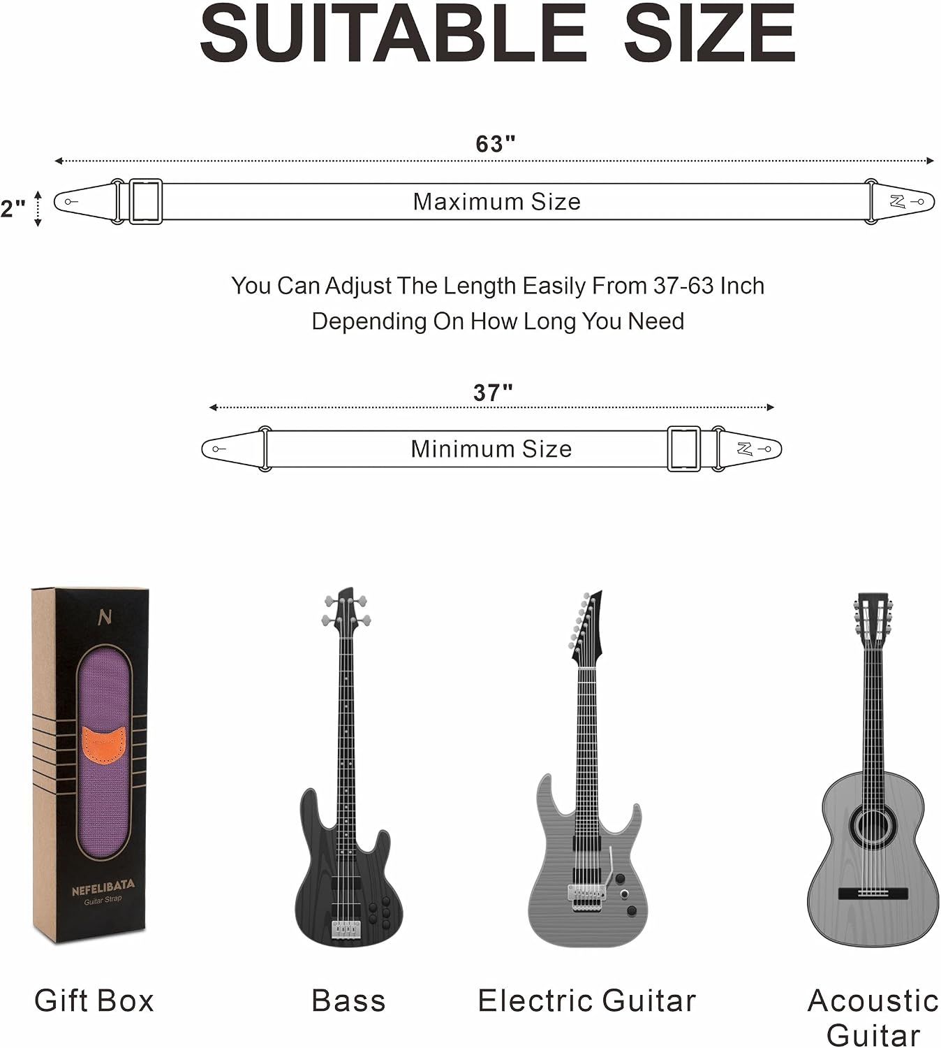 Guitar Strap, Vintage Nylon Full Grain Leather Ends Guitar Straps with Pick Pocket for Bass, Electric & Acoustic Guitar, Come with Free Strap Button, 1 Pair Strap Locks and 4 Guitar Picks (Purple)