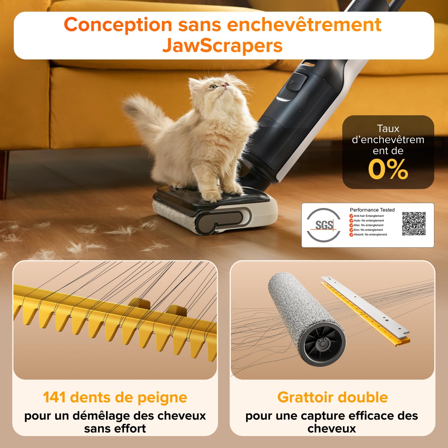 Roborock F25 LT aspirateur laveur 20 000 Pa autonettoyage haute température 90 °C séchage rapide inclinable 180° nettoyage bord à bord sols durs
