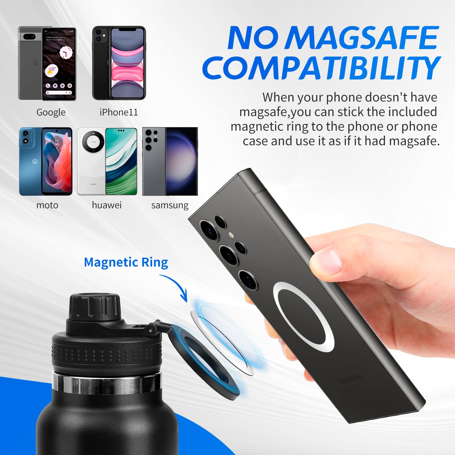 Magcheer Insulated Magnetic Water Bottle - Reusable Stainless Steel Bottle With MagSafe Compatible Phone Holder - Keeps Cold For 24 Hours - Perfect For Gym, Sports, And Travel - Black 32oz - View #12