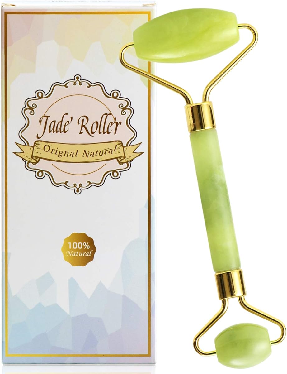 Bulex 100% Natural Jade Face Roller - Real Jade Stone Facial Massager for Women, Face & Neck, Under Eye Puffiness, Wrinkles, Lifting, and Anti-Aging