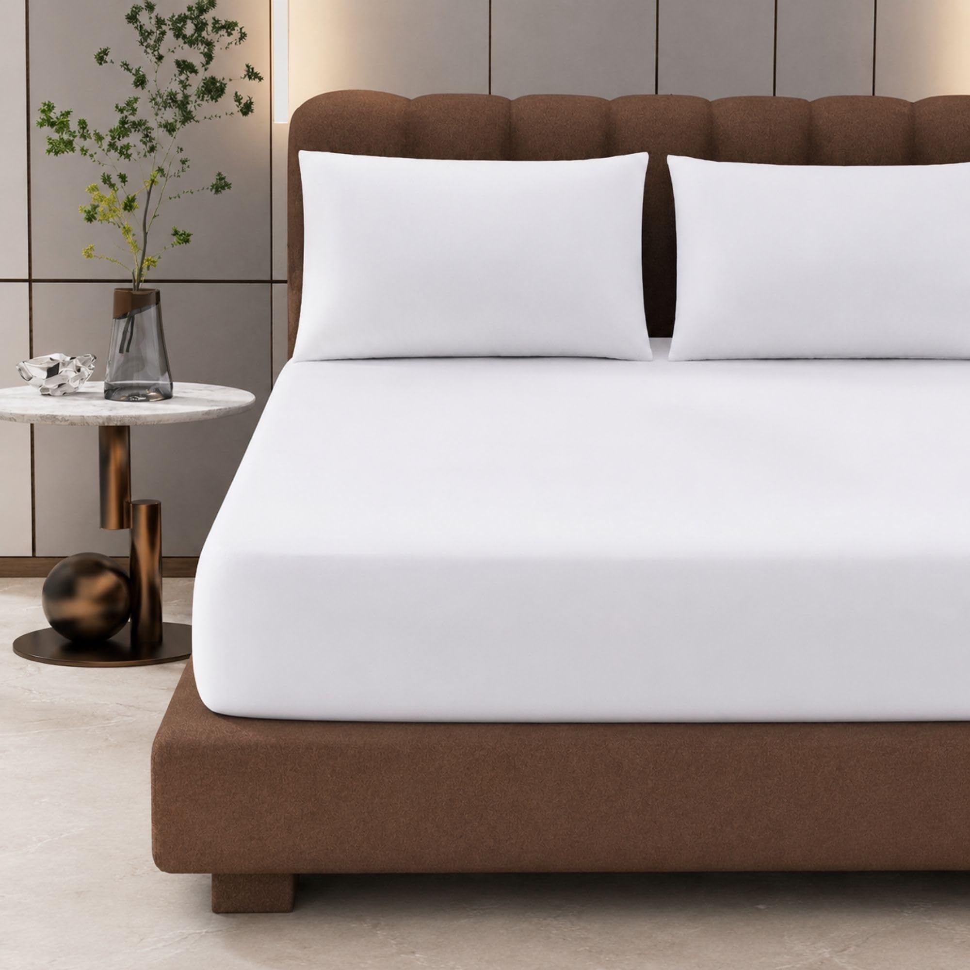 Bloombedding White 3Pc Double Fitted Sheet Set With Pillowcases, 100% Egyptian Cotton, 400 Thread Count, 40Cm Deep Pocket, Smooth Finish, Luxury Sleep Comfort