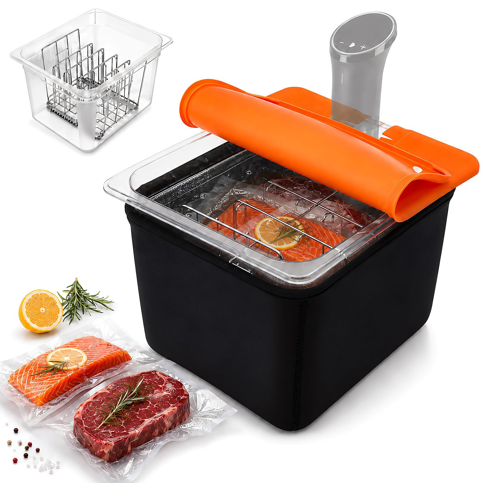 Sous Vide Behälter 12L Sous Vide Container mit Deckel BPA-frei | Sous Vide Set mit Thermohülle und Rack transparenter Garbehälter für Sous Vide Stick Fisch Fleisch Gemüse und Familienküche