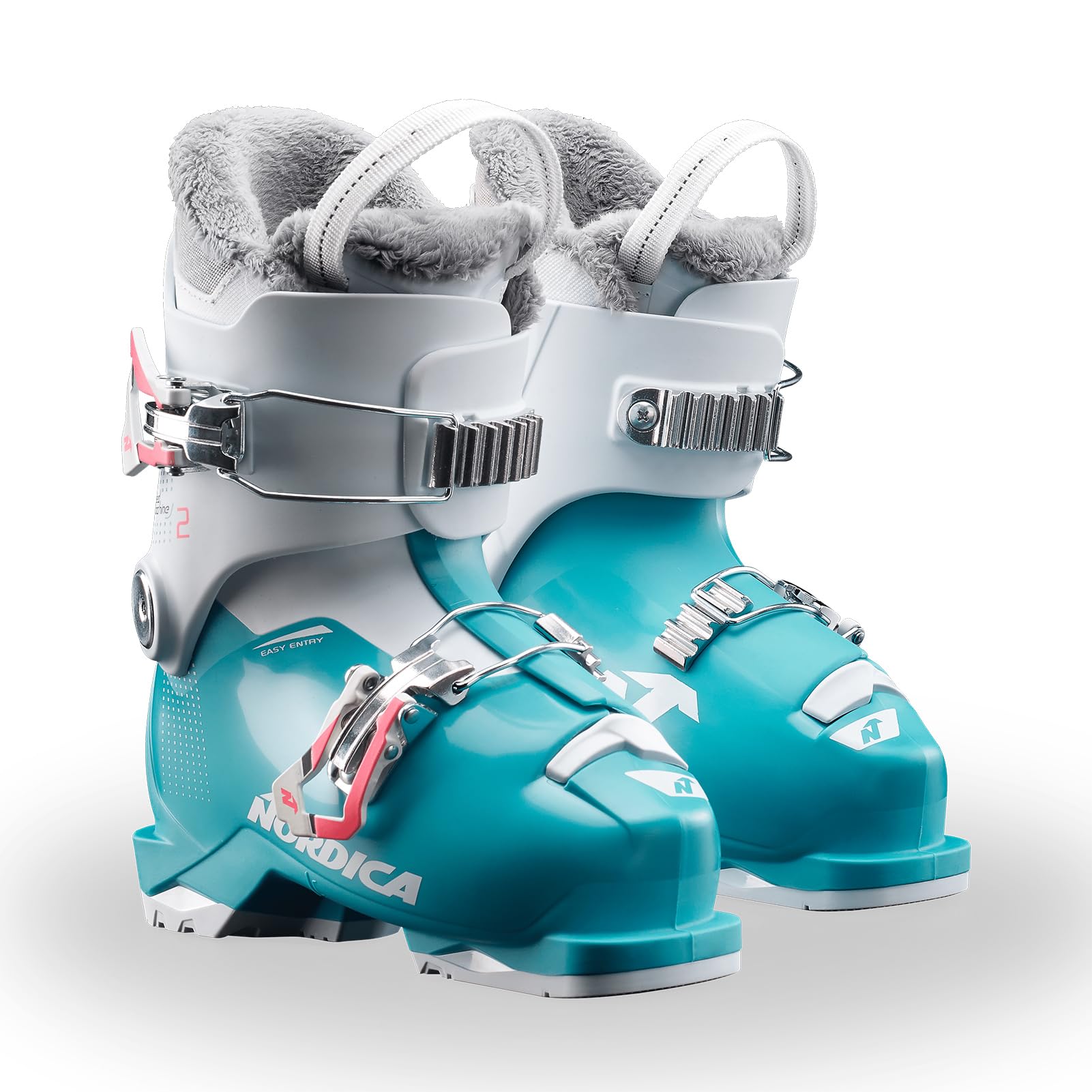 Nordica Speedmachine J2 Kid's Alpine Ski Boots (Light Blue/White/Pink, 17.5)