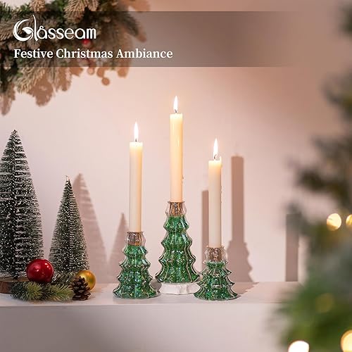 Miniatura 2 de Glasseam Candelabros cónicos de Navidad 3 portavelas de cristal dorado para árbol de Navidad con 9.8 oz280 g de purpurina verde para centros de