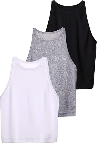 Miniatura 6 de 3 piezas de camiseta sin mangas básica para mujer, camiseta corta con espalda cruzada para mujer, sin mangas, deportes, entrenamiento, de algodón,