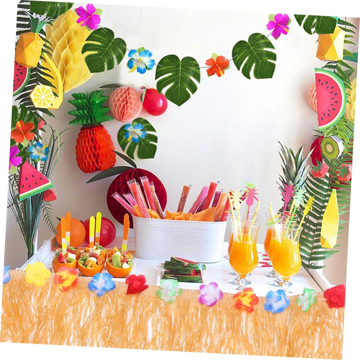 BESTYASH 2 Sets Hawaii Table Skirt Decorations for Birthday Parties Hawaiian Banquet Ornaments for Themed Celebrations Cafes and Restaurants