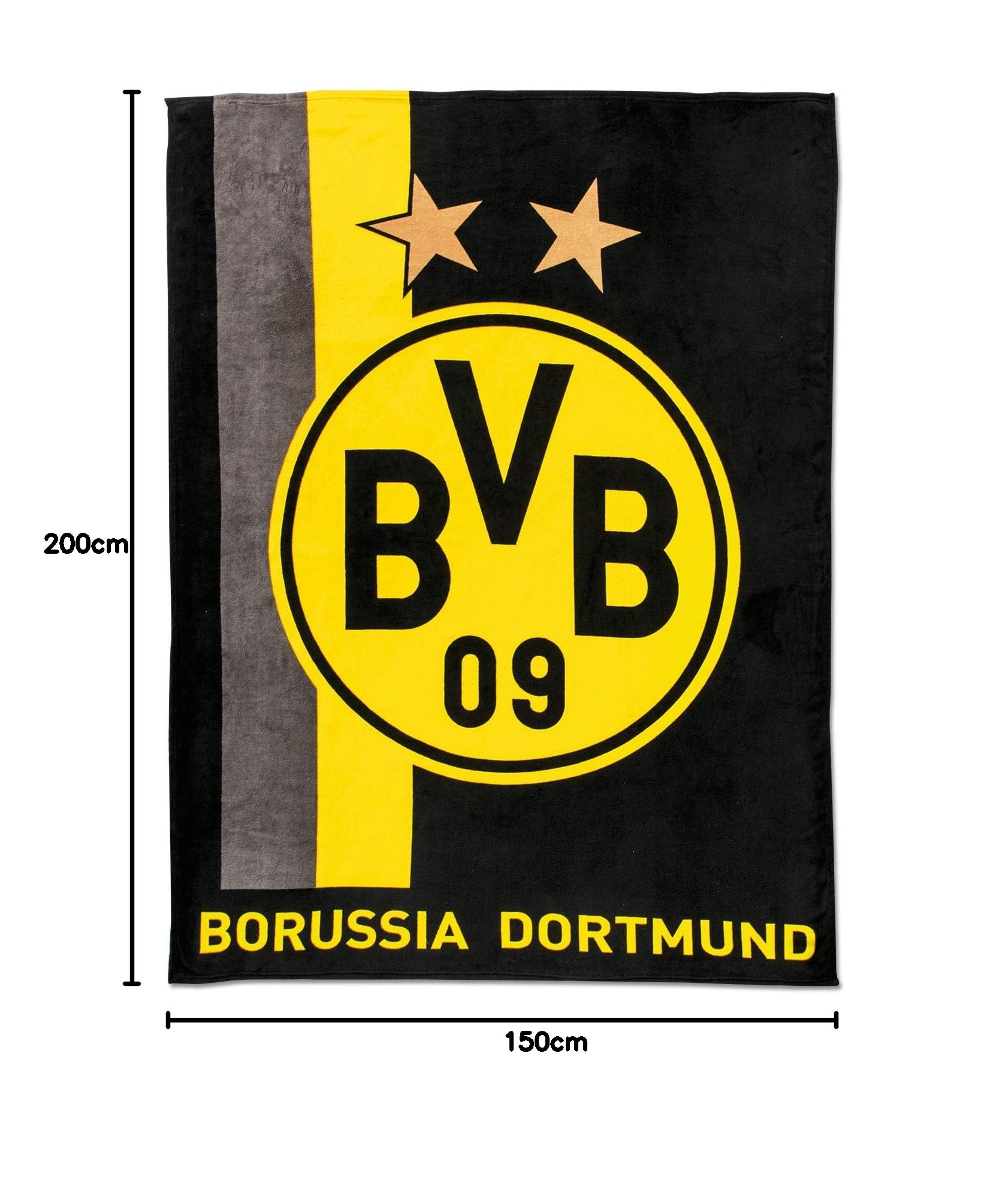 Borussia Dortmund Unisex Bvb-fleecedecke Fleecedecke mit Streifenmuster, Schwarz/gelb, 200 x 150 1 cm EU