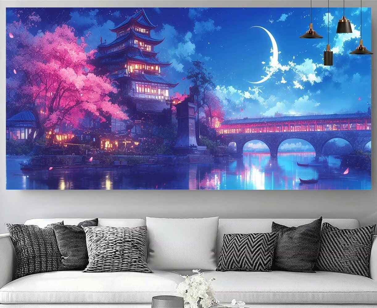 Japon Diamond Painting Paysage Diamond Painting Enfant Broderie Kit Complet,5D Peinture Diamant Point de Croix Cristal Artisanat,DIY Tableau Strass Diamant Canevas Débutant Kit,Decor 50x100cm M-Y676