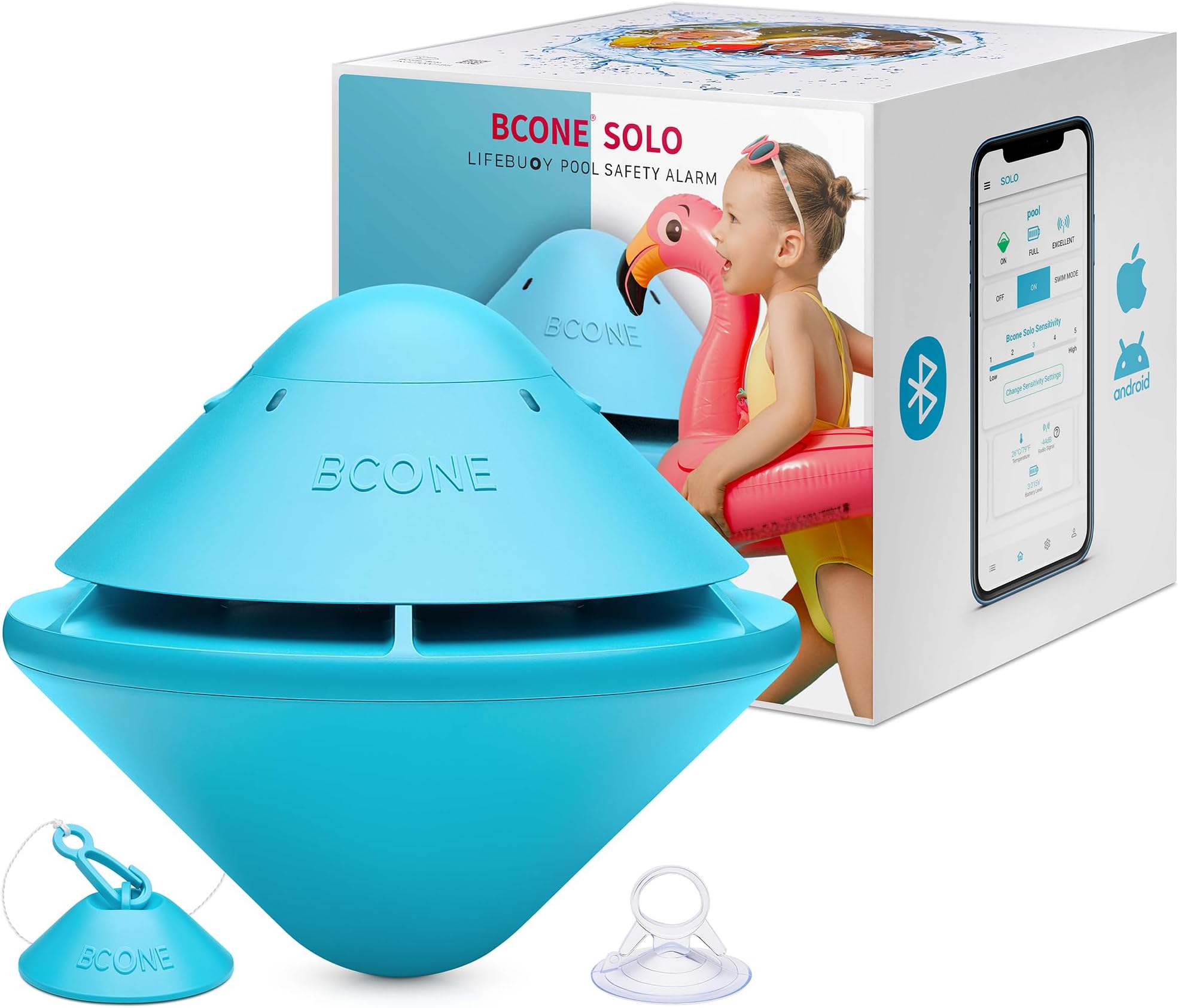 Solo Pool Alarm Alarms for Inground Pools and Above Ground, Floating Pool Alarm Not ASTM F2208 Certified, Bluetooth App, No alerts to Mobile Phone, Not Compatible with BCone Pool Safety Alarm