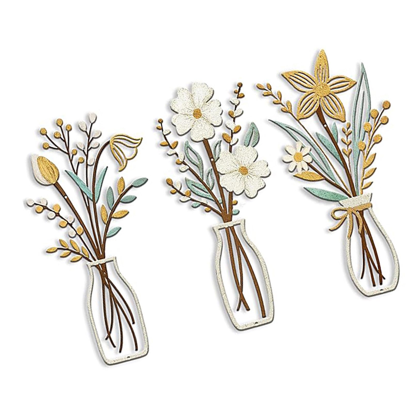 Tsophreniq 3Pieces Metal Flowers Wall Art Rustics Farmhouse Styles Decors Flower Hanging Sculptures Housewarming Women Flower Decors