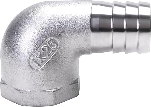 DERNORD 1" Hose Barb x 1" Female NPT Stainless Steel 90 Degree Elbow- Home Brew Pipe Fitting