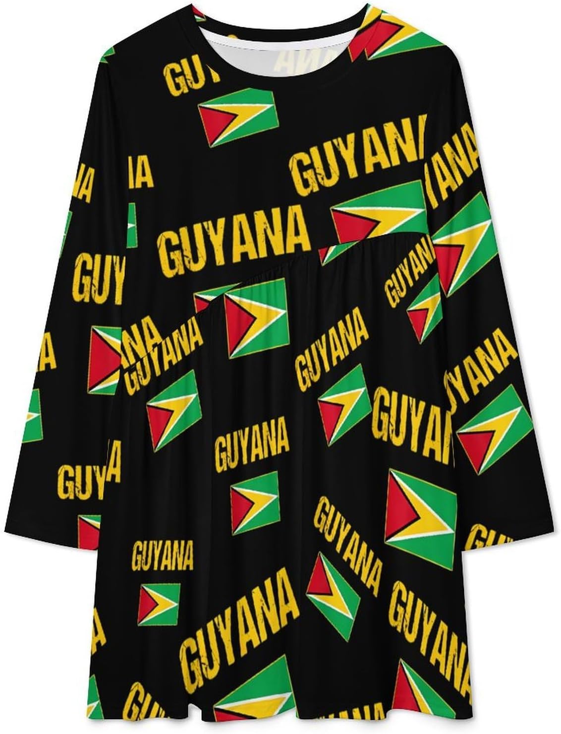 Guyana Flag Women's Fleece Sleeve Sweatshirt Dress Long Pullover Casual Dresses