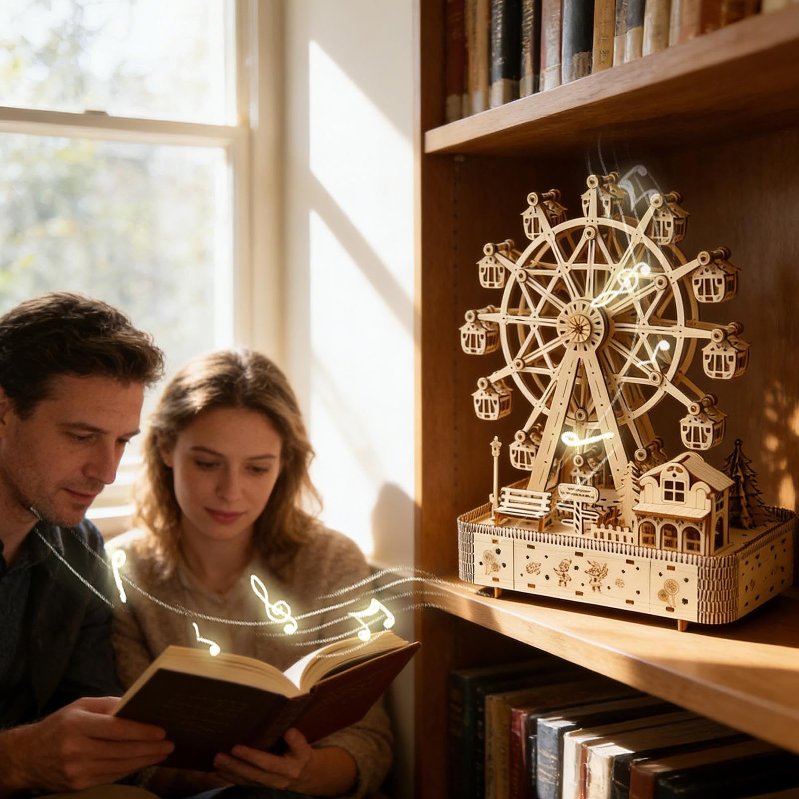 Casse-Tête en Bois 3D pour Adultes Grande Roue en Kit à Assembler | 183 Pièces avec Lumières LED et Musique Kit de Construction en Bois Pour Loisir Femmes Adolescents Noël Thanksgiving