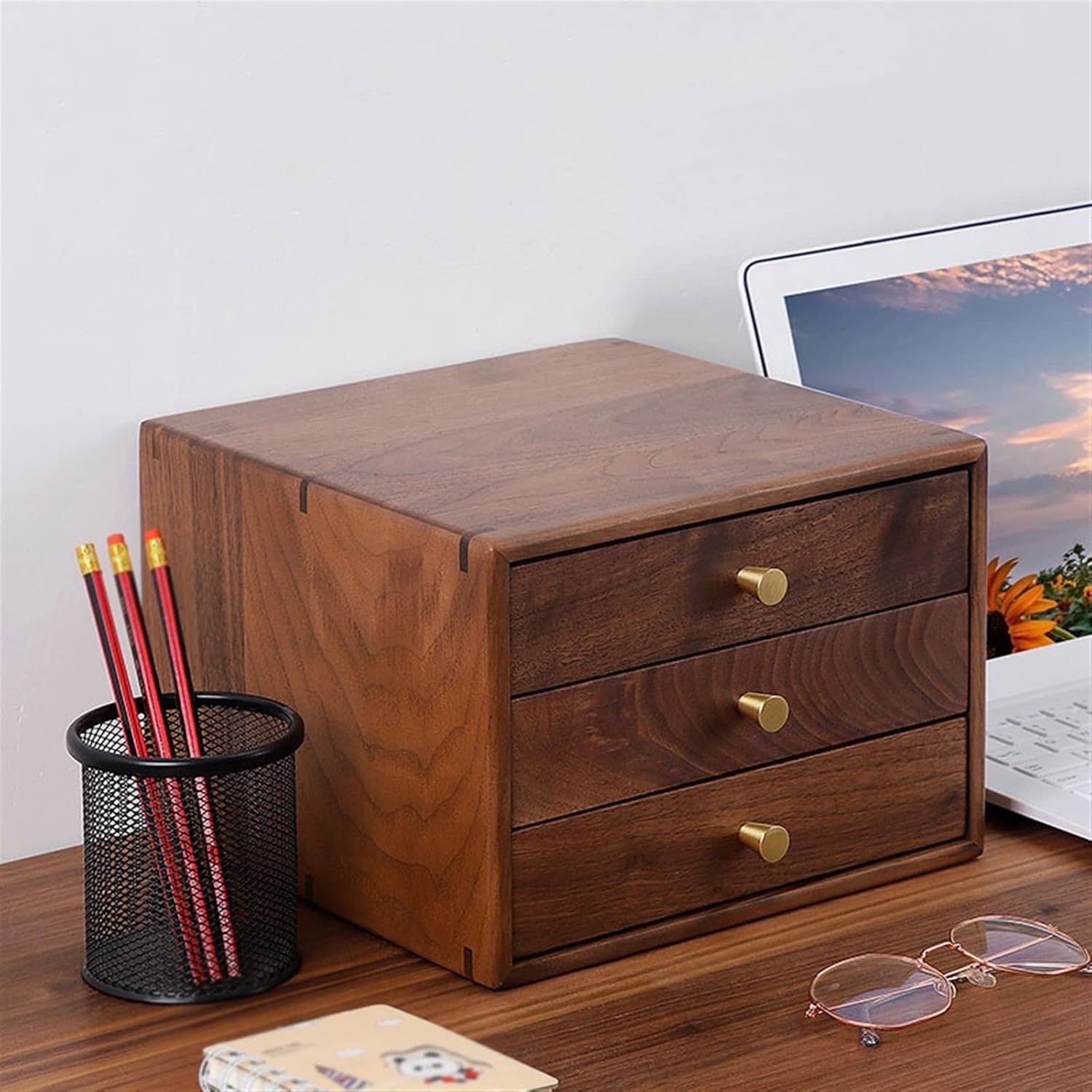 Jewelry organizer stand Black Walnut Multi Layer Drawer Storage Box Desktop Jewelry Box Multi Functional Storage Cabinet Jewelry storage box