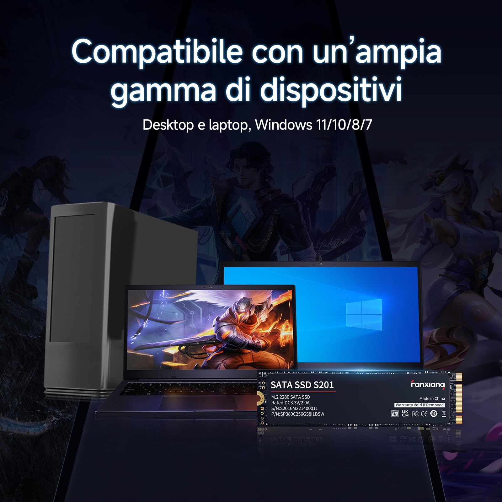 fanxiang S201 SSD SATA 128GB, M.2 2280 SATA Hard Disk SSD Interno, Cache SLC 3D NAND, Fino a 550 MB/s - Compatibile con Computer Portatili e Computer Desktop