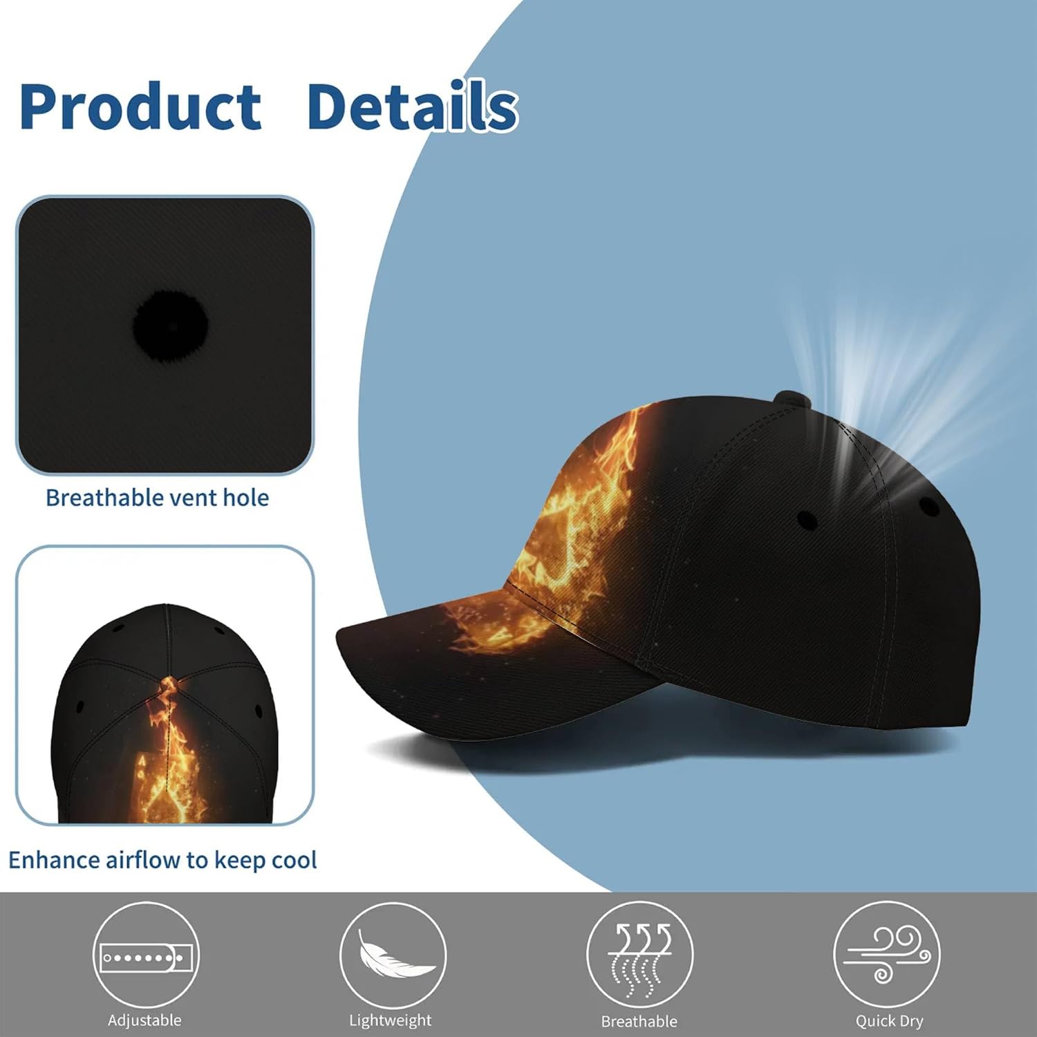3D Printed Baseball Cap Bold Graphic Lightweight Performance Hat Sweat Wicking Adjustable Sports Cap image 2