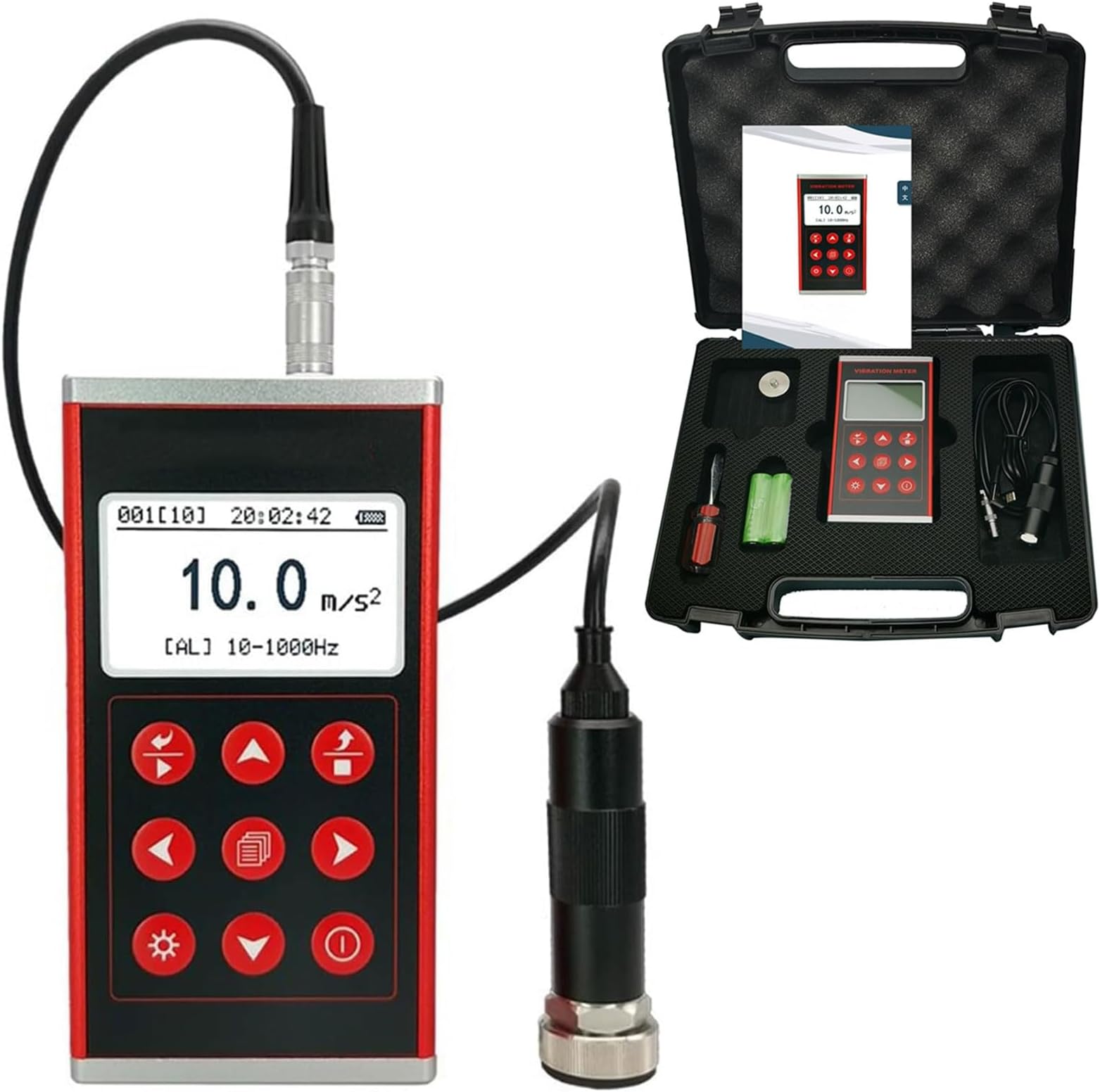 Digital Vibration Analyzer with LCD Display, Measures Speed and Acceleration, for Mechanical Fault Detection