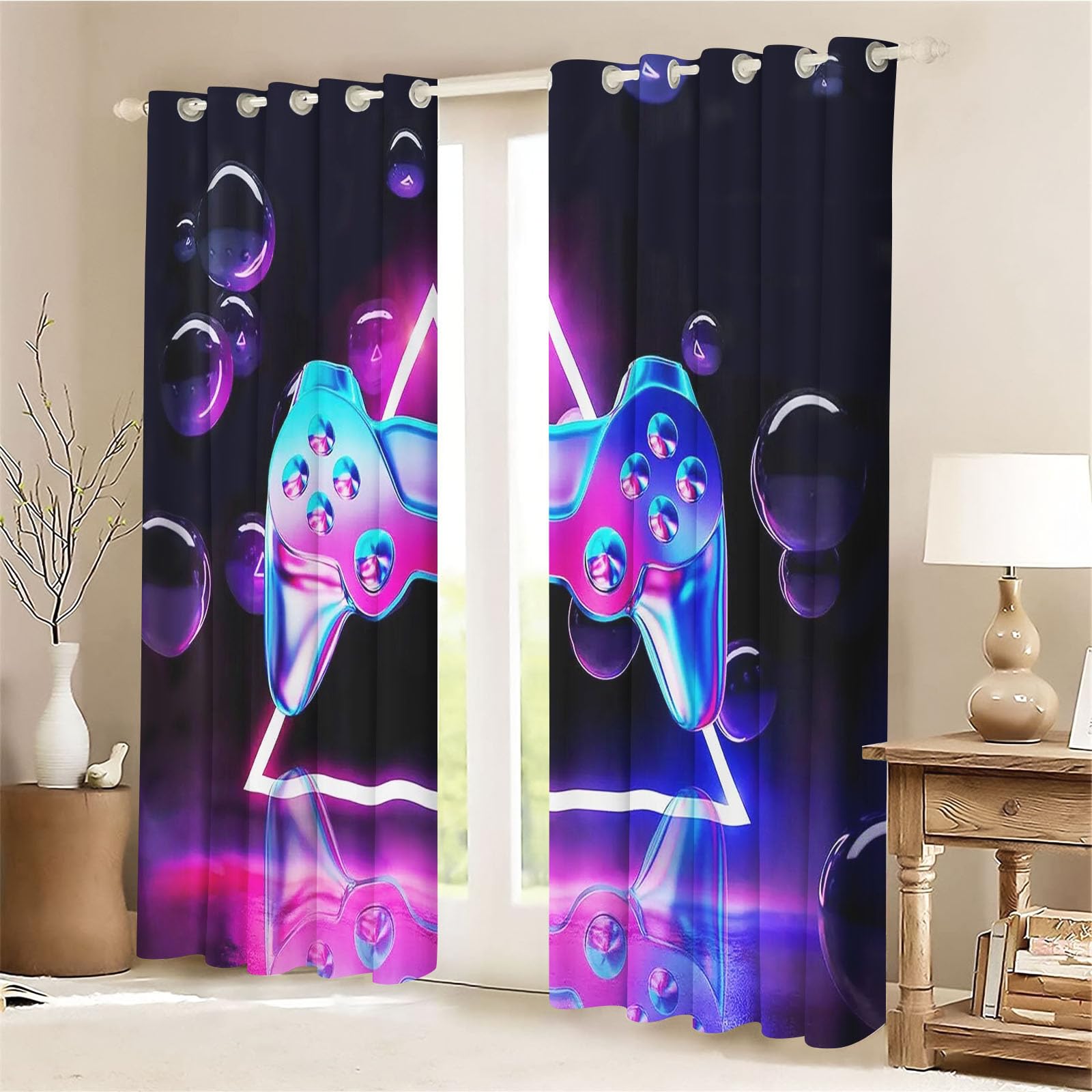 SMchwbc Gaming Curtains, Game Window Curtain, Bedroom 100 x 140 cm, Gamer Opaque Curtain, Waterproof Fabric Gaming Curtain - Image 2