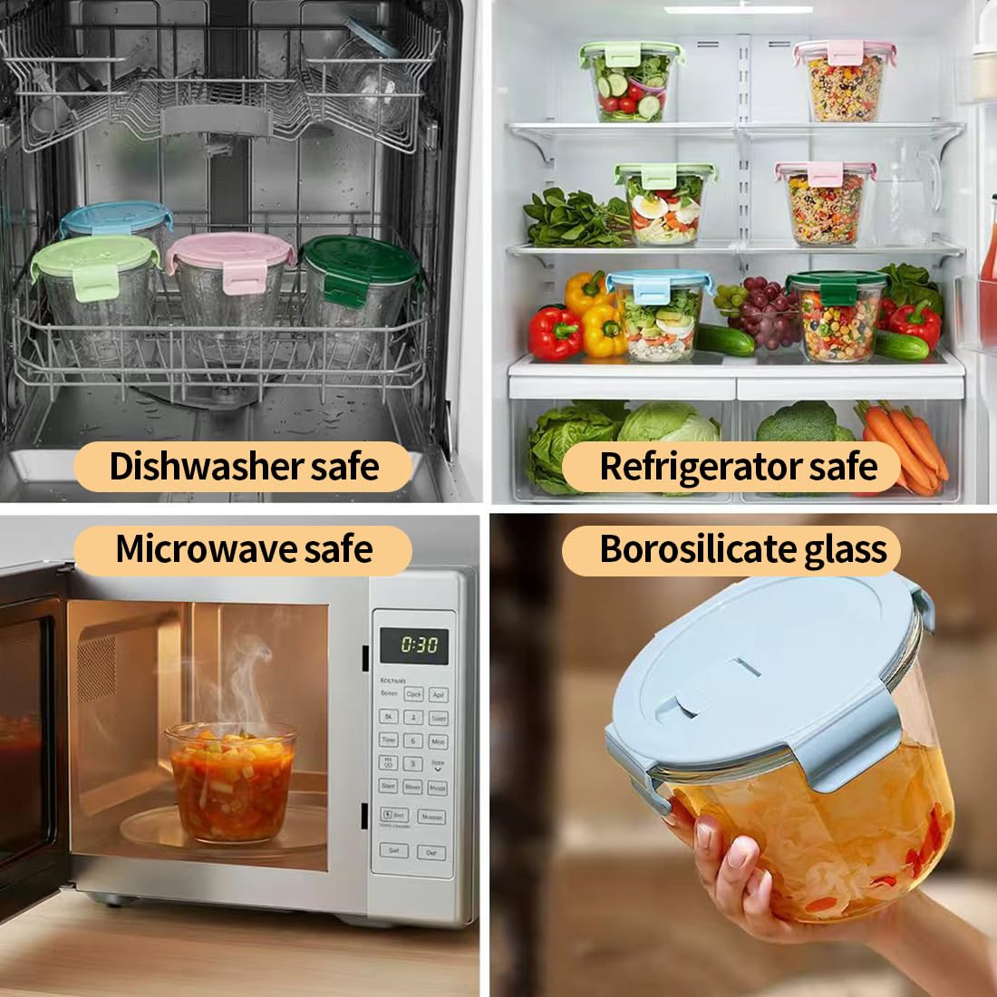 Contenitori per alimenti in vetro, 710ml Contenitori per alimenti in vetro con coperchio, Meal Prep Contenitori con，per cucina domestica o ristorante Per Microonde, Lavastoviglie, Forno-4