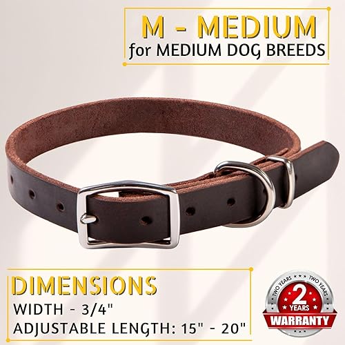 Miniatura 5 de ADITYNA Collar de cuero para perros medianos, collar de perro mediano resistente, idea de regalo para los amantes de los perros (cuello 15-20