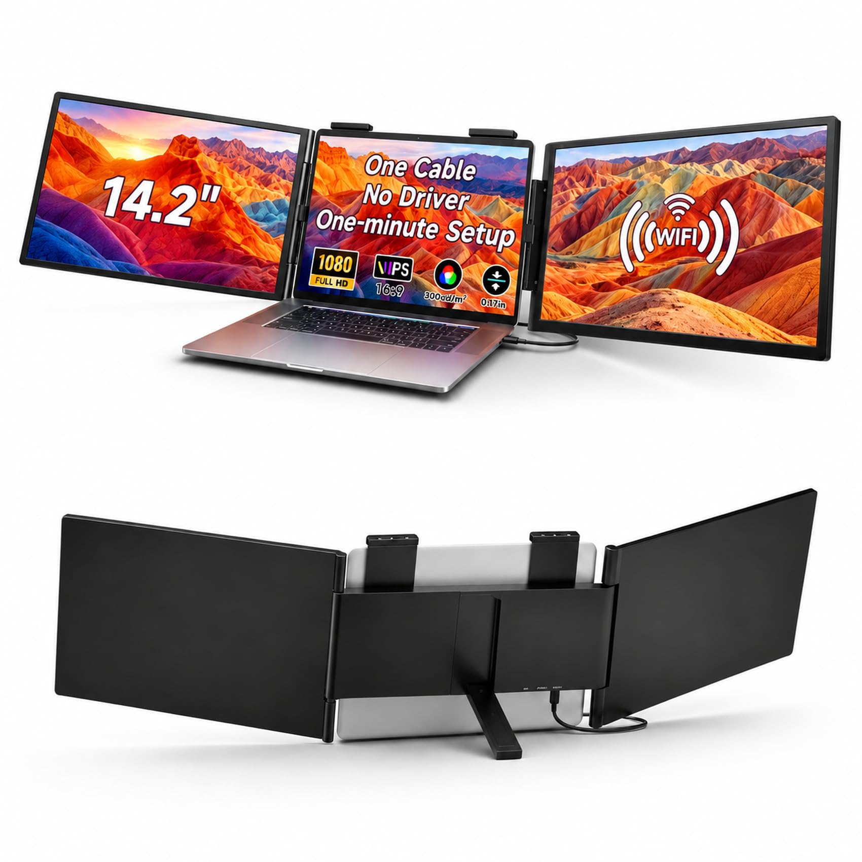 Photo 1 of One Cable No Driver Laptop Screen Extender,14" FHD 1080P IPS Portable Monitor,1-Min Setup USB-C Plug and Play, Ultra-Slim Triple Screen Attachment for 12-15.6" Laptops Windows/ MacOS/ Android (14 FHD)