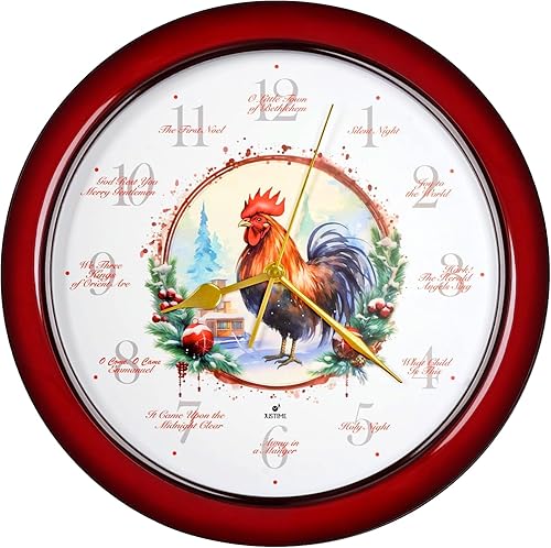 Vista 75 de JUSTIME Reloj de pared de caoba de 14 pulgadas con 12 villancicos de Navidad, elegancia atemporal Wsh Caoba