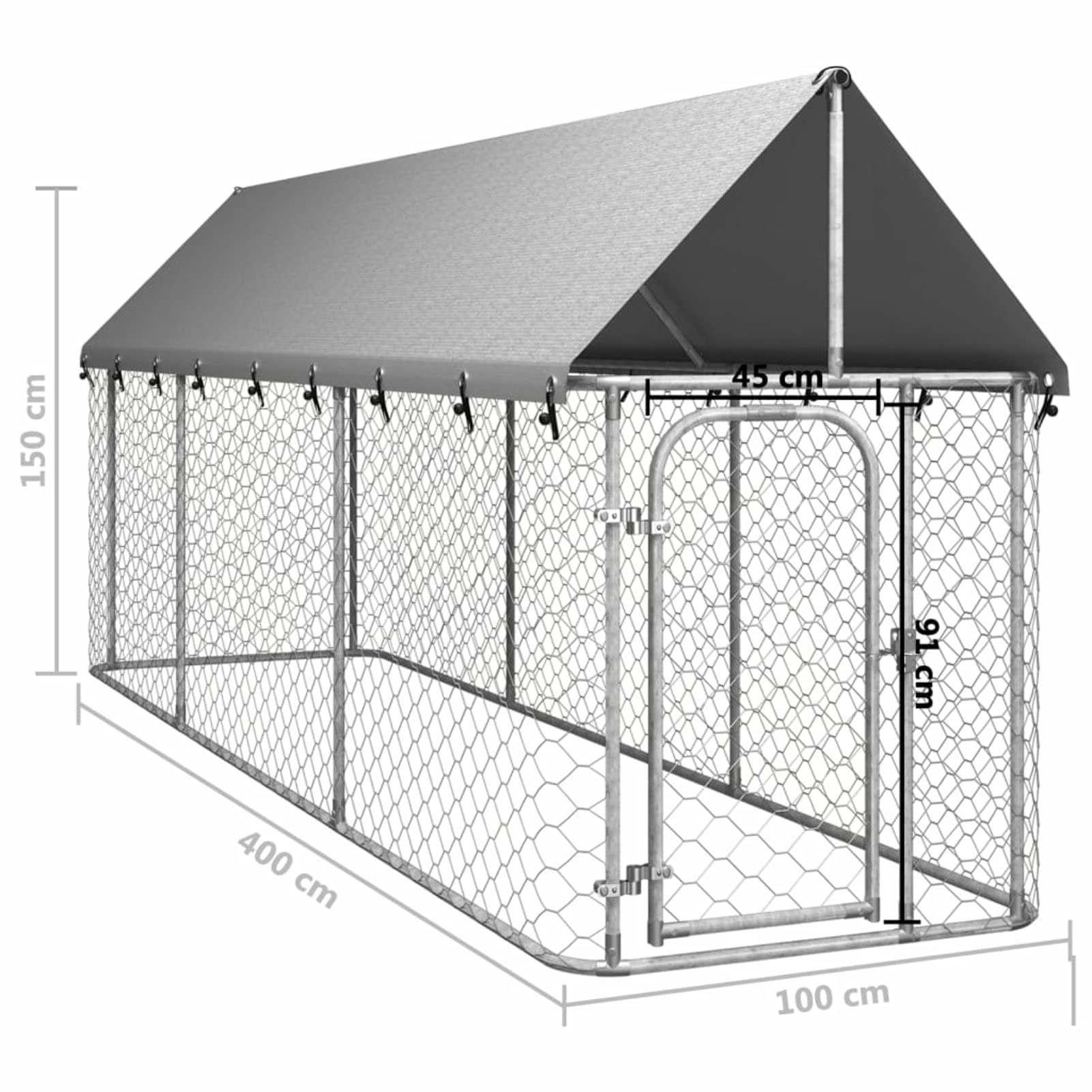 ARKEM Perrera de Exterior con tejado 400x100x150 cm Vallas Metalicas Accesorios Perros PequeñOs