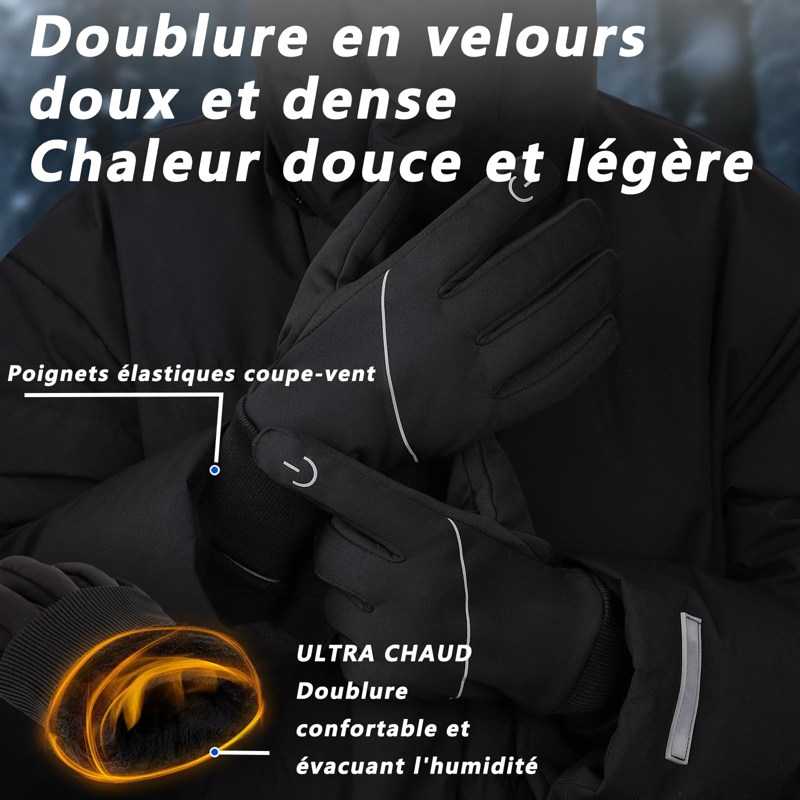 Gants Hiver Vélo imperméables écran Tactile Gel antidérapant Cyclisme Sports Plein air