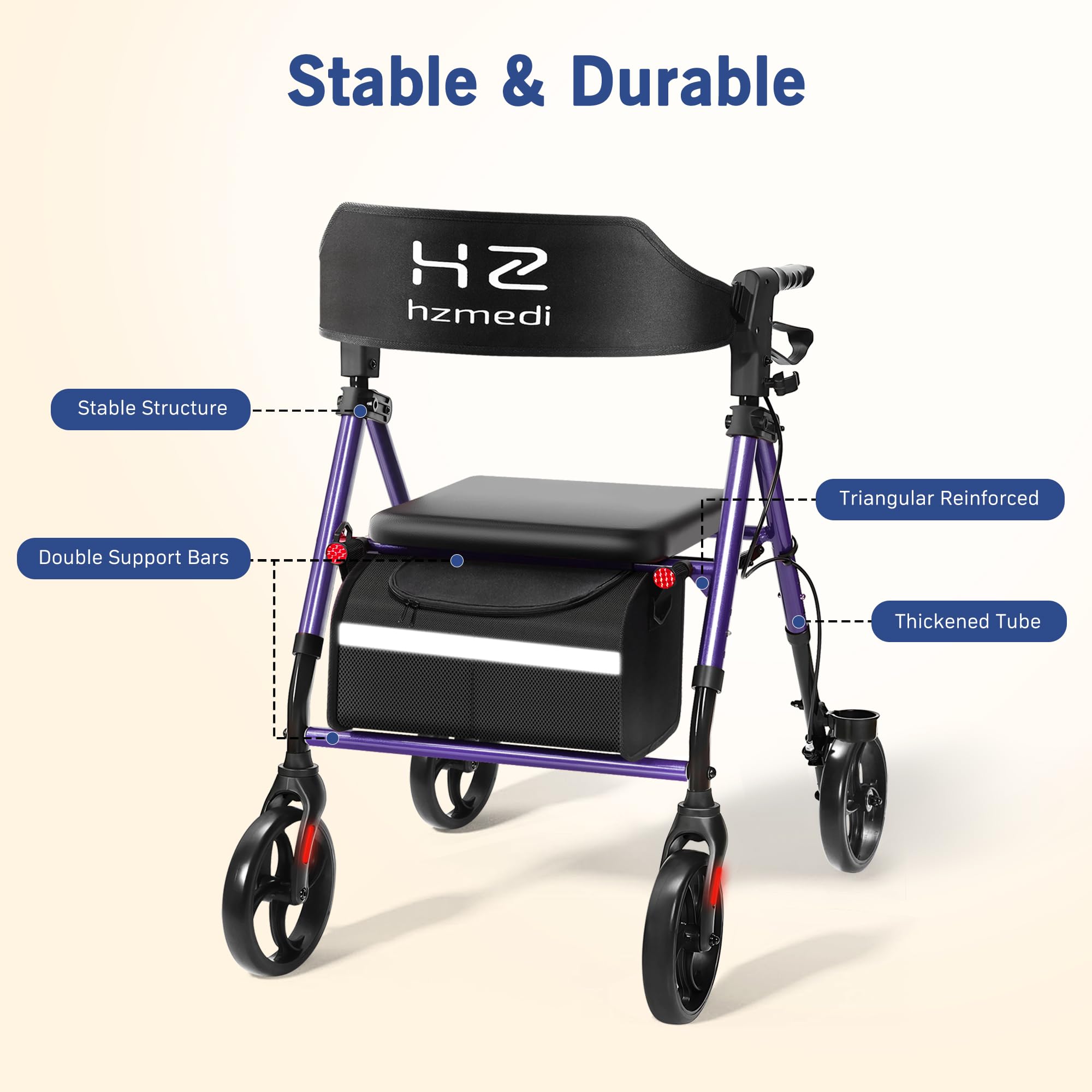 Senior Rollator składany rollator z kółkami, wytrzymałe aluminium, 20 cm, podwójne kółka z regulacją wysokości, do SUV-a