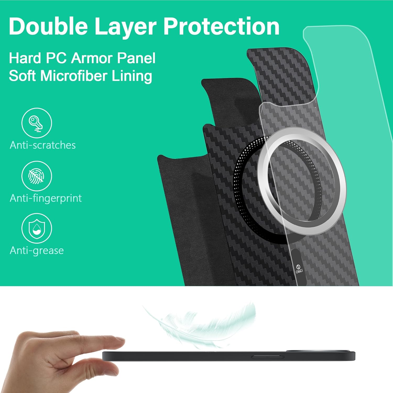 ONES Magnetic for iPhone 15 Plus Case, [Compatible with MagSafe][Military-Grade Drop Protection] Carbon Fiber Pattern, Shockproof Protective Hard Back Cover for iPhone 15 Plus Phone Case, Black