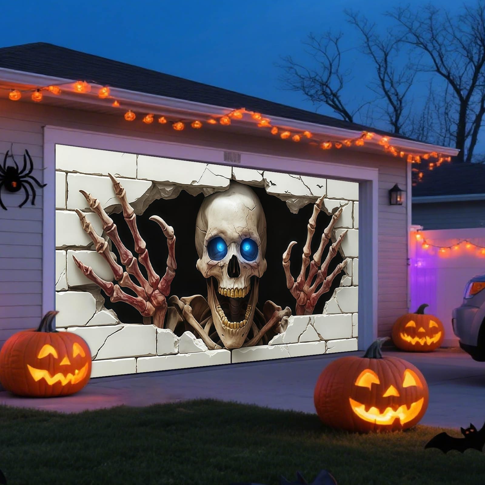 Cartel de bienvenida para puerta de garaje de Halloween con decoración de fondo extraño que crea un tema festivo aterrador que garantiza un efecto de exhibición llamativo.
