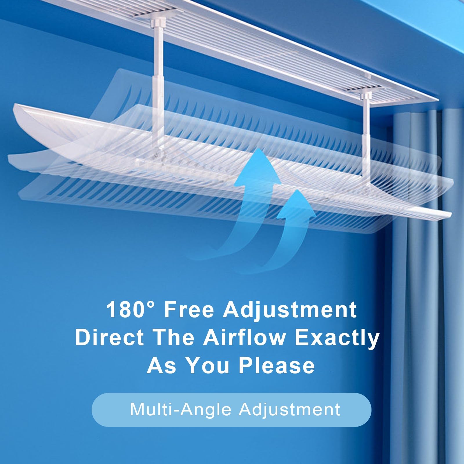 Deviatore Aria Condizionatore, Universale, Flusso 3D Multisegmentato | Plastico, senza Condensa, Uso Domestico e Ufficio, Asta di Collegamento Allungata(120x20cm/47x8in)