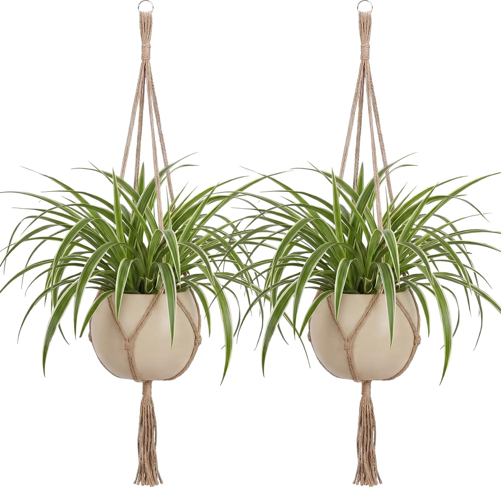 EBOOT 2 Pack 33 Inch Large Macrame Plant Hanger Rope to Hang Flower Pot Plant Holder for Indoor Outdoor Decorations, 4 Legs (Linen Color)