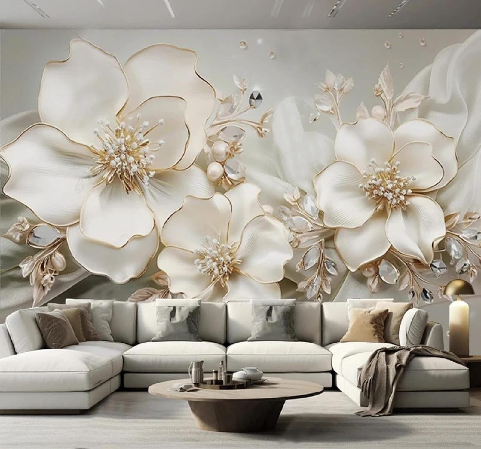 XLMING Luxurious Beautiful Jewellery Floral Relief 3D Wallpaper Luxury Home Dining Decor Paste Sofa Living Room The Wall for Bedroom Mural-150cm×105cm