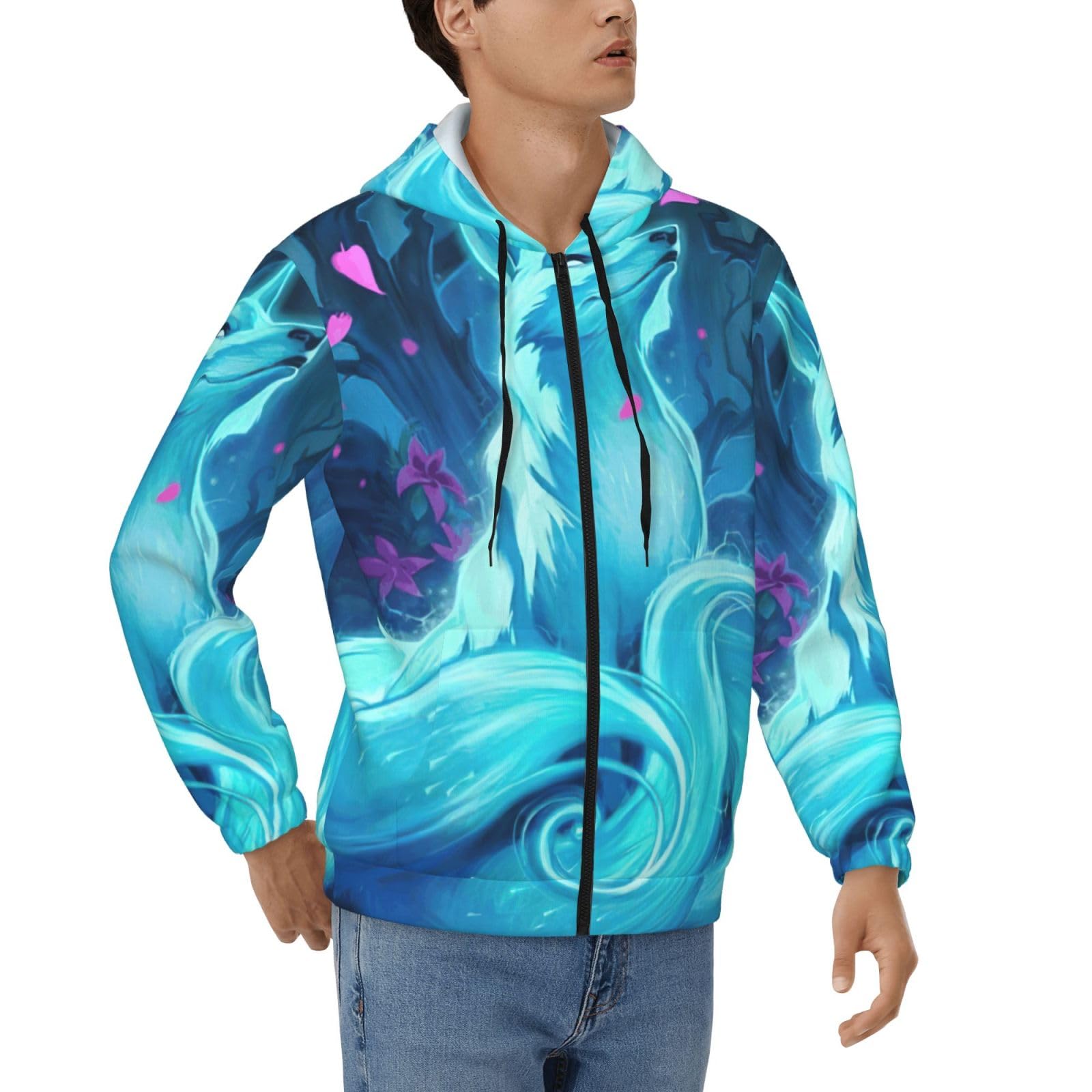 Sweat à capuche EdWal Magic Blue Fox imprimé original manches longues - 8