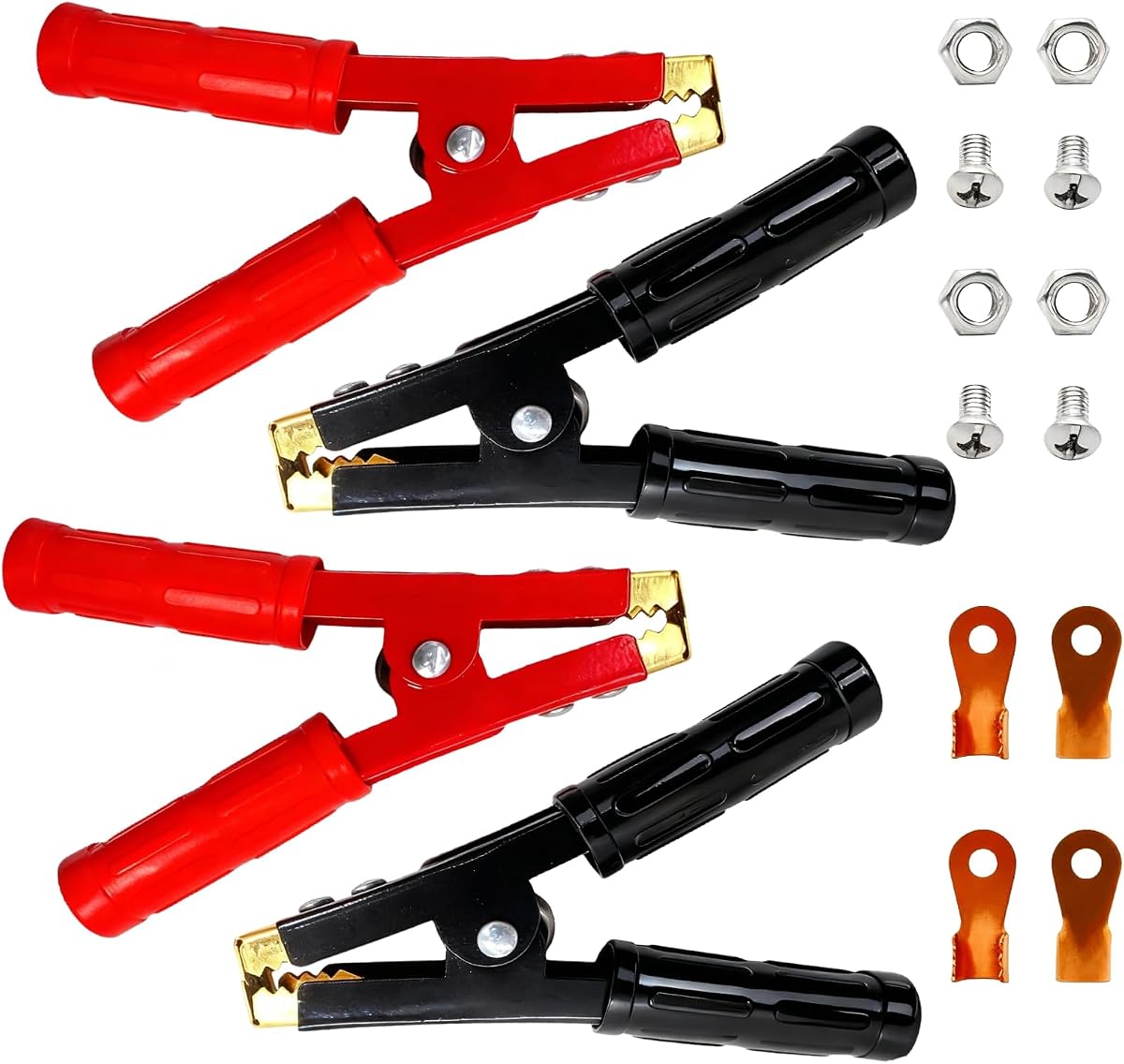 Battery Jumper Cable Clamps 4PCS Heavy Duty 1000A Pure Copper Alligator Clips for Car Battery Charger Booster Cable Replacement Ends, Fits 12V-24V Auto Truck Boat Solar (2 Red & 2 Black)