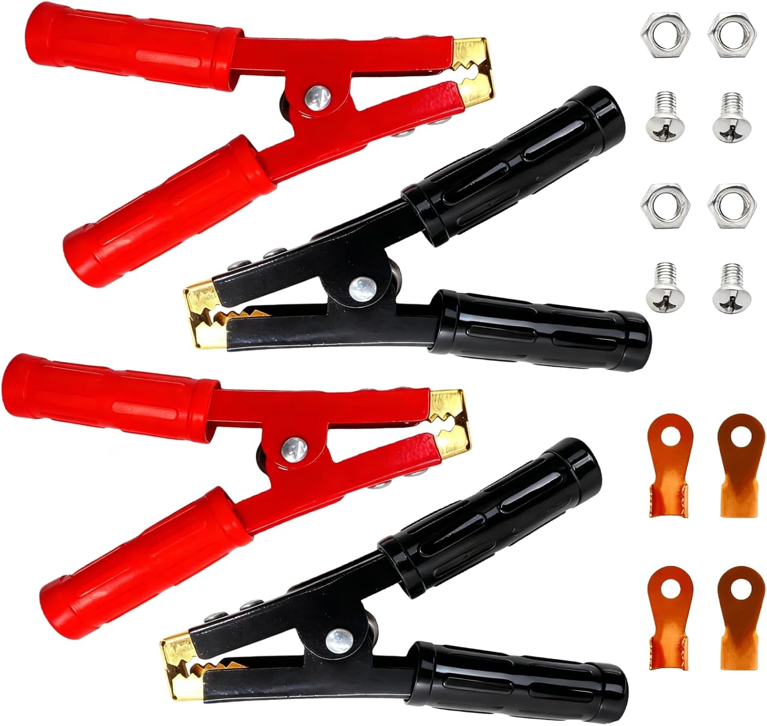 Battery Jumper Cable Clamps 4PCS Heavy Duty 1000A Pure Copper Alligator Clips for Car Battery Charger Booster Cable Replacement Ends, Fits 12V-24V Auto Truck Boat Solar (2 Red & 2 Black)