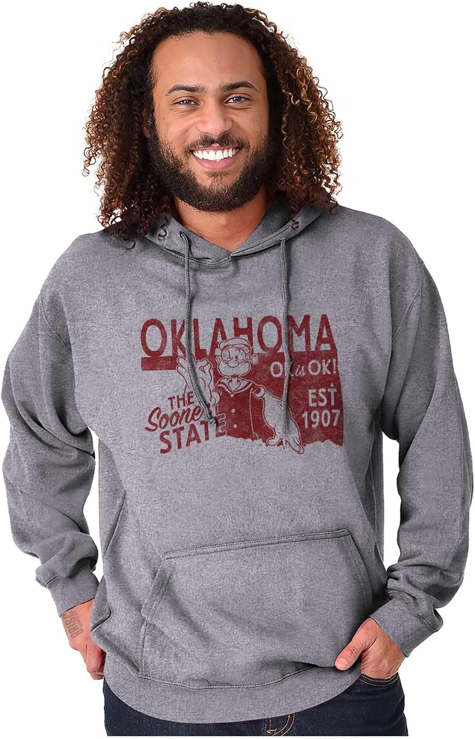 Brisco Brands Popeye Cartoon American States Hoodie Sweatshirt Women Men