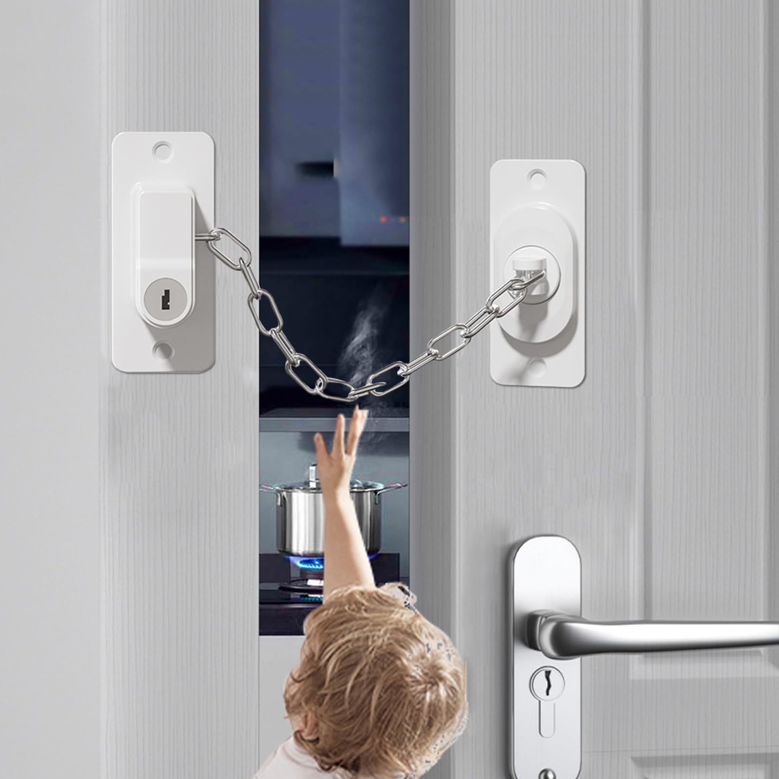 Cerradura de puerta a prueba de niños (paquete de 2), cerradura pesada para refrigerador, cerraduras de gabinete, cerraduras de ventana y cerraduras infantiles para armarios, fuerte adhesivo