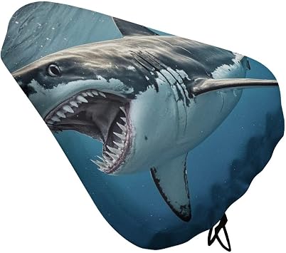 غطاء مقعد دراجة Great White Shark مفتوح الفم، وسادة مقعد دراجة تمارين مقاومة للماء، غطاء سرج دراجة برباط، أغطية غبار المطر والثلج لركوب الدراجات على الطرق الجبلية في المدينة