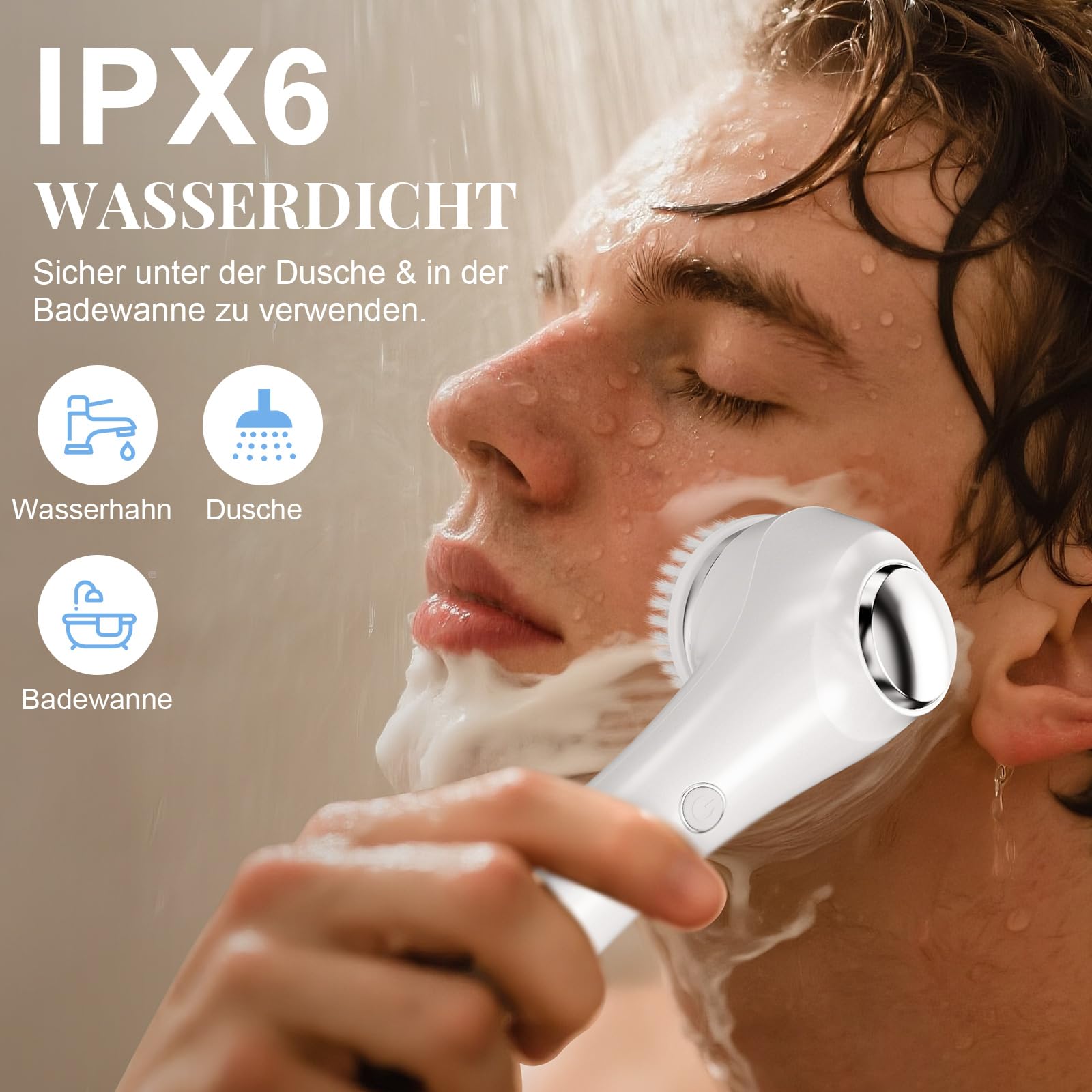 Elektrische Gesichtsreinigungsbürste, 2 in 1 Gesichtsbürste Mit 4 Bürstenköpfen, EMS Gesichtsmassagegerät mit Heizung Wasserdichte Gesichtsreinigung Tiefenreinigung für alle Hauttypen