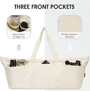sportsnew Yoga Bag Large with Shoes Compartment and Wet Pocket, Tote Gym Bag for Women Men, Pilates Mat Carrier with Adjustable Strap, Beige