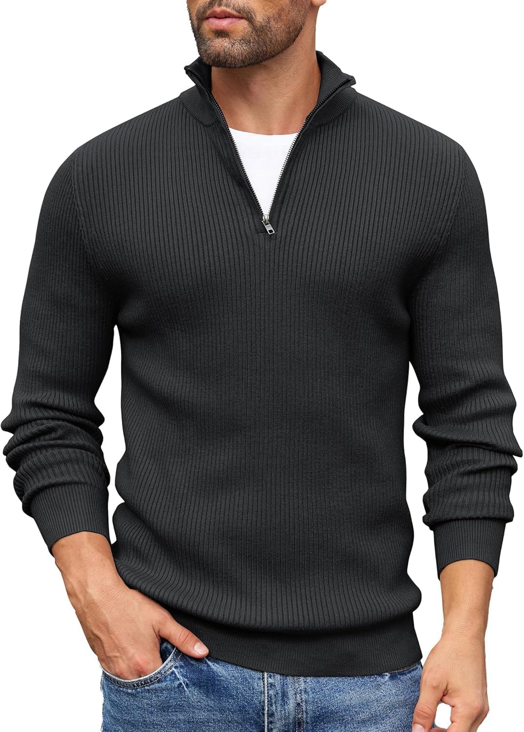 DENIMHOLICMen High Neck Zipper Full Sleeve Cotton Knitted Winter Sweater