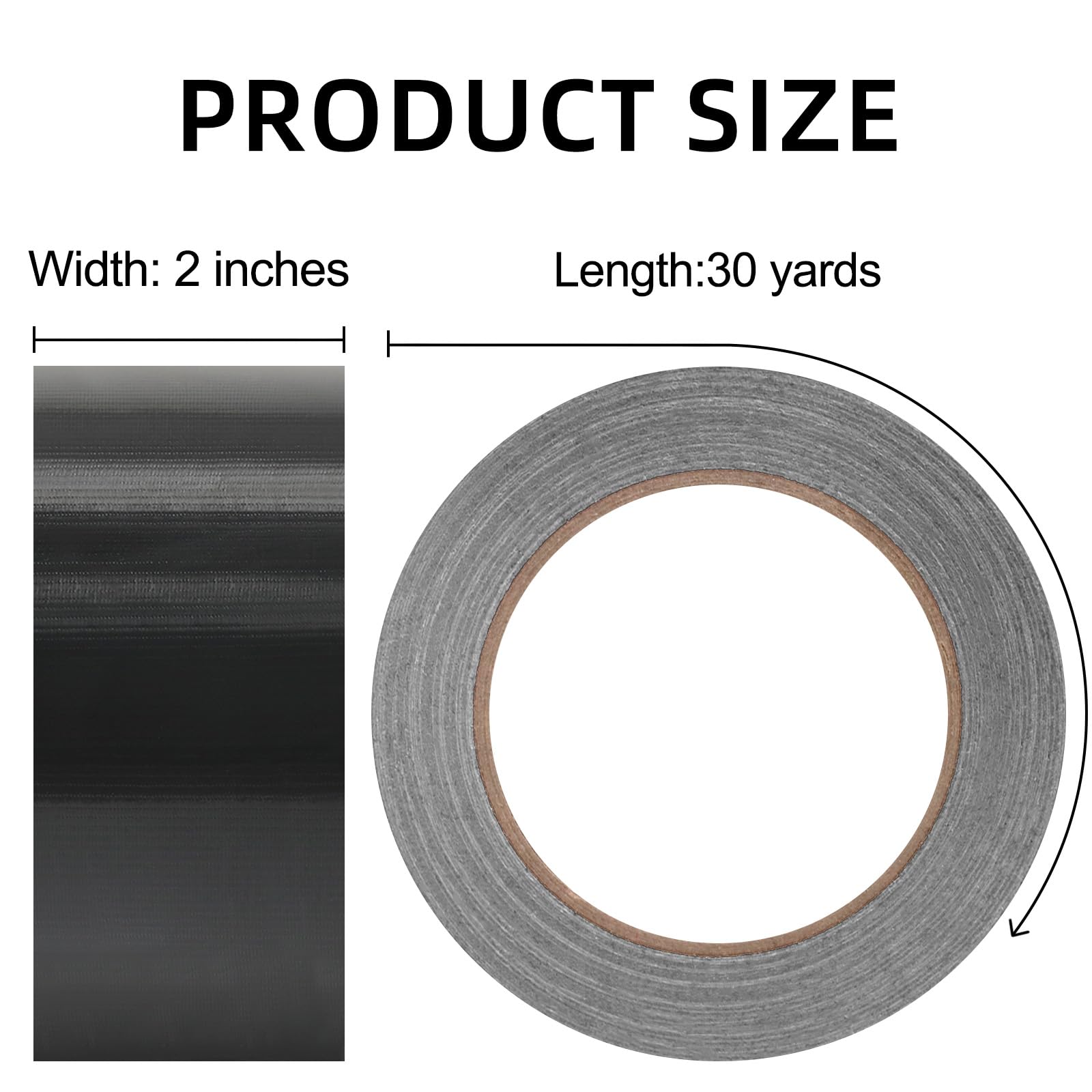ROSEUP Cinta adhesiva resistente, 7.5 mil de grosor, 2 pulgadas x 30 yardas, flexible, sin residuos, impermeable y rasgado a mano, multiusos para interiores y exteriores, color negro