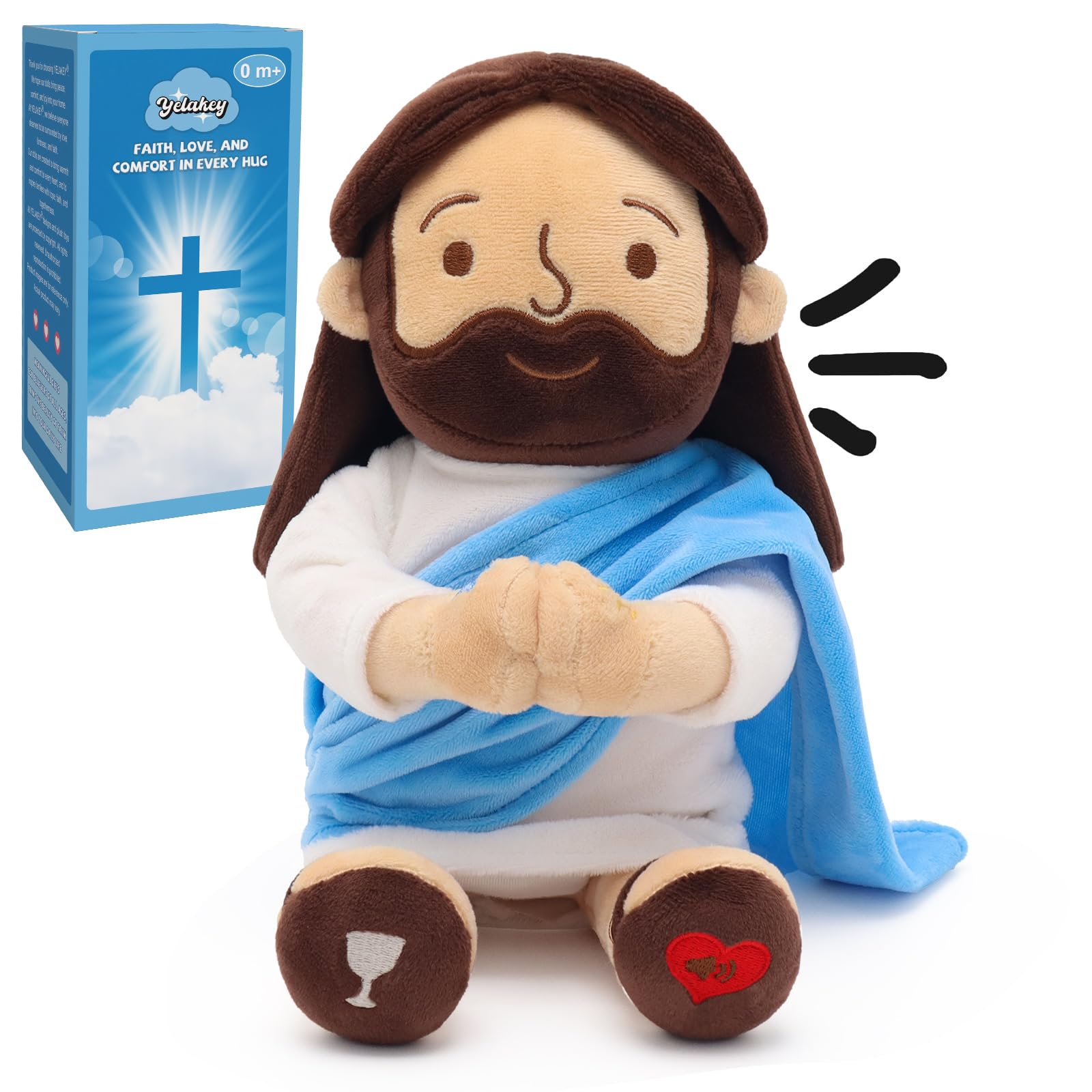 Yelakey 33 cm betender Jesus, Plüsch für Kinder, sprechende Jesus-Puppe für Kirche, Ostergeschenk, Jesus-Plüschpuppe für Sonntagsschule, religiöse und Taufgeschenke, spricht 12 Gebete und 3 Lieder