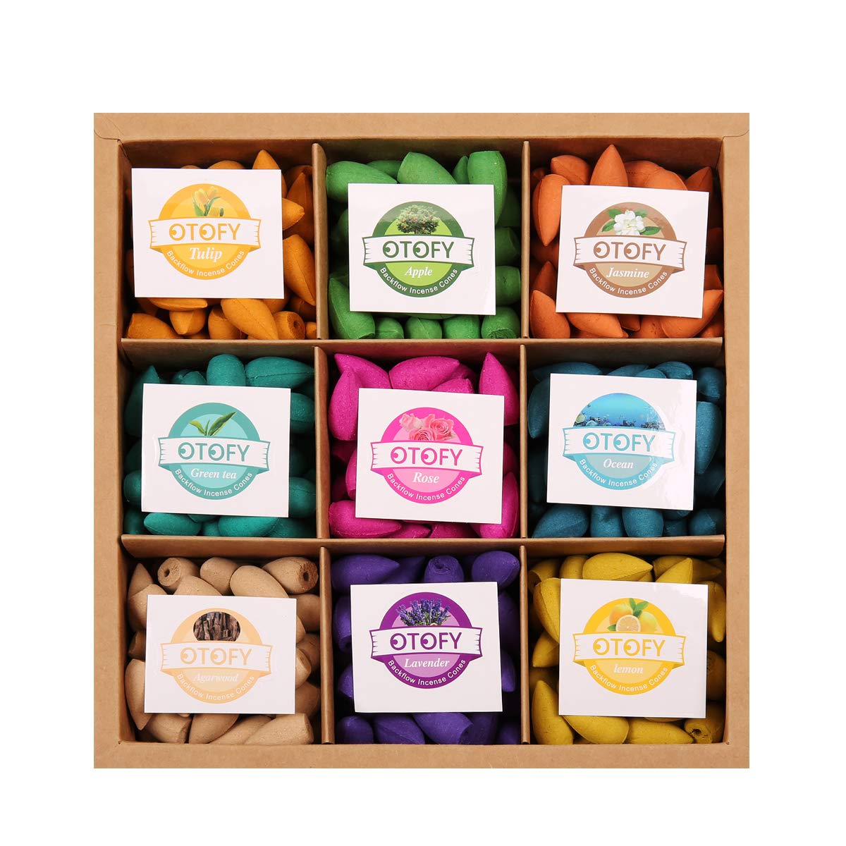 OTOFY Backflow Incense Cones 360 Pcs of 100% Natural Scents Waterfall Incense Rose Tulip Jasmine Lavender Rose for Backflow Incense Burner Holder Natural | Meditation & Yoga Gift