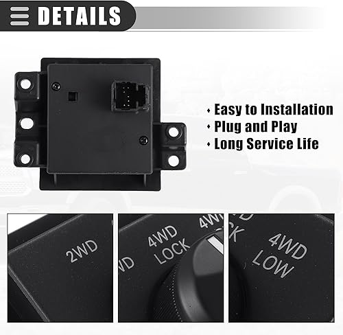 Miniatura 6 de Motoforti Interruptor selector de tracción en las cuatro ruedas, perilla del interruptor de control selector de caja de transferencia, para Dodge