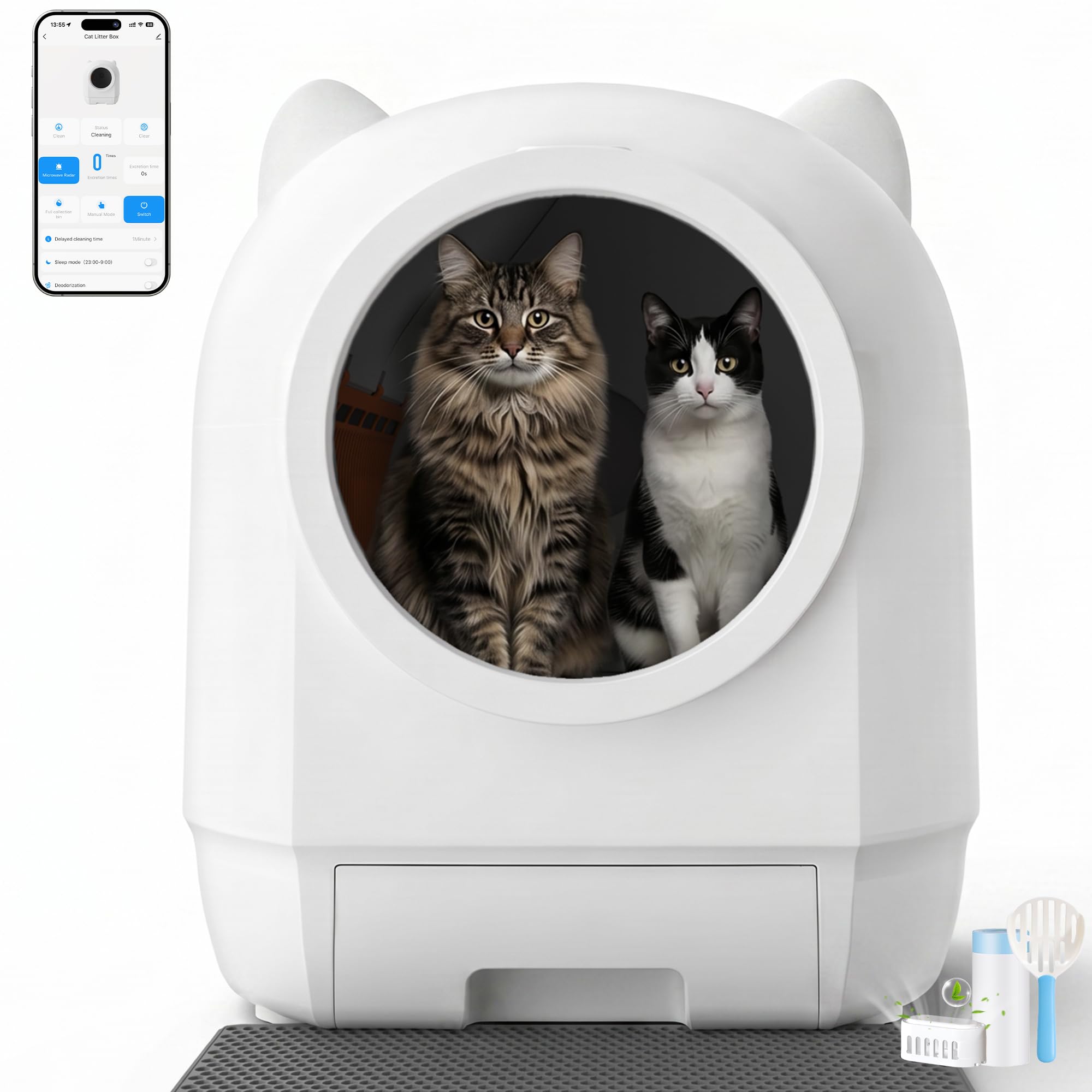 JUMMICO Elektrisches Katzenklo Selbstreinigend, die Selbstreinigende Katzentoilette XXL mit 90L Fassungsvermögen, Doppeltem Geruchsschutzsystem, Mehrfachem Sicherheitssystem und APP-Fernsteuerung