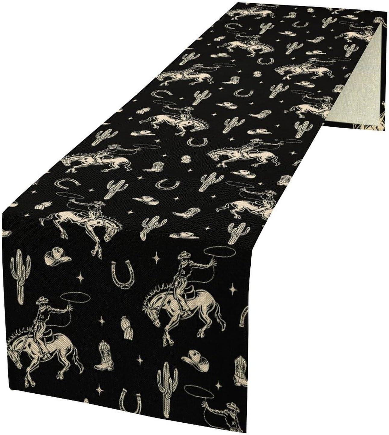 Vintage Western Cowboy Table Runner, Wild West Cowboy Riding Horse Desert Cactus Themed Table Runner for Home Kitchen Dining Party Farmhouse Cafe Outdoor 13x120in
